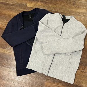 2 H&M Bomber Cardigan Full Zip Sweatshirts - Large Grey and Navy Blue Used